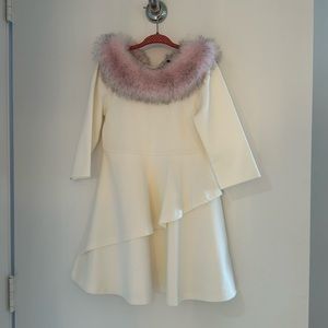 NWT Janie and Jack white dress with pink faux fur trim